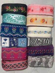 Lote 20 yardas surtido jacquard tejido bordado costura ribete cinta 1"-1.5" - Imagen 1 de 3