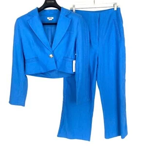 Jason Wu Linen Blend Wide Leg BraidedCrop Pants 4 and Jacket M French Blue NWT - Picture 1 of 13