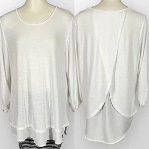 Grace Elements XL Tunic Top Tulip-Back 3/4 Sleeve White FreeShipping - Picture 1 of 11