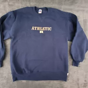 Felpa Russell Athletic vintage grande logo ricamato girocollo blu navy nuova - Foto 1 di 7