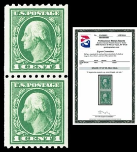 Scott 441 1914 1c Washington Coil Mint Pair Graded VF-XF 85 NH with PSE CERT - Picture 1 of 1
