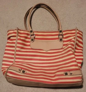 REBECCA MINKOFF STRIPED DIAMOND PURSE HANDBAG TOTE CANVAS Red - Picture 1 of 22