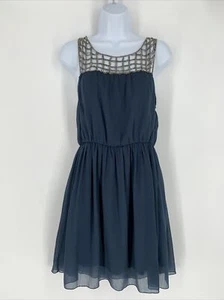 ANTHROPOLOGIE Willow & Clay Boho Festival Beaded Sheer Flowy Blue Grey Sz M - Picture 1 of 10