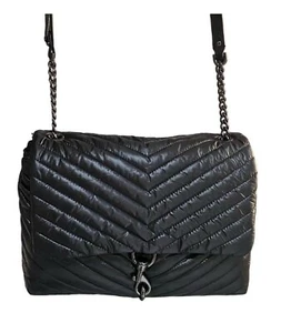 Rebecca Minkoff Edie schwarz Beuteltasche Handtasche XL Schulter gesteppt Nylon Neu mit Etikett - Bild 1 von 18