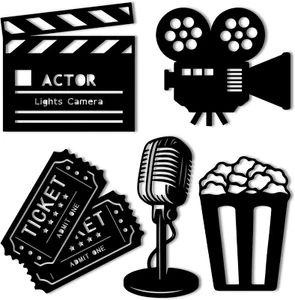 5 Stück Medien Zimmer Deko Holz Filmrolle Heimkino Deko Kino Wandbild M - Bild 1 von 12