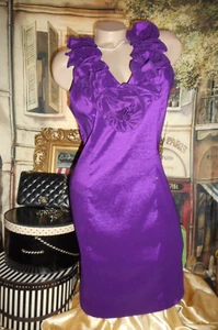 Jr Sz 16 Plum Purple BodyCon Stretch Dress Double Ruffle NWT - Picture 1 of 6