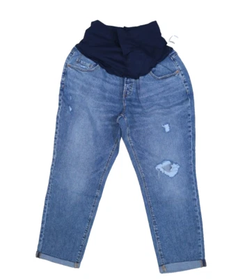 Old Navy Maternity Full Panel Boyfriend Ripped Denim Cherry Blue Jeans Womens 14 - Image 1 of 4