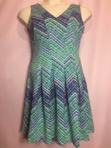NWT Spense PM 36"Bust Blue Petite Green Flare Women's Dress Career Casual J29 - Picture 1 of 12