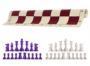 Purple & White Chess Pieces 20" Burgundy Vinyl Board - Triple Weight Chess Set - Picture 1 of 4