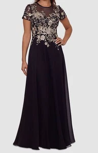 Betsy & Adam Women's Black Mesh Embroidered Gown Dress Petite Size 6P - Picture 1 of 3