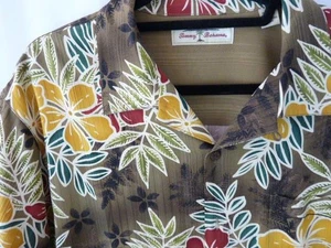 Vintage Tommy Bahama Gold Wine Green Silk Floral Shirt Size L Pocket EUC - Picture 1 of 4
