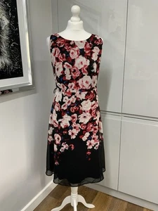 Debenhams Dress Size 14 Lined Chiffon Floaty Black Floral Missing Belt - Picture 1 of 11