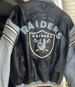 Vtg 90’s Mirage NFL Oakland/L.A. RAIDERS Leather Jacket Black & Silver Mens Larg - Picture 1 of 7