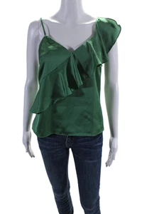 Lovers + Friends Womens V Neck Sleeveless Ruffled Blouse Green Small - Picture 1 of 6