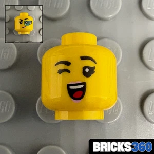 Lego New Yellow Minifigure Head Dual Sided Woman Girl Wink Cyborg Eye Robot Tech - Picture 1 of 4