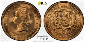 República Dominicana 1963 Centavo PCGS 66 RD ¡GEMA! (240) - Imagen 1 de 5
