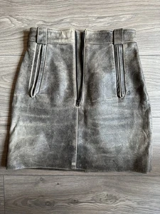 There Baker Genuine Leather A Line Fitted Skirt Distressed Grey Black UK 6 Us 0 - Picture 1 of 7