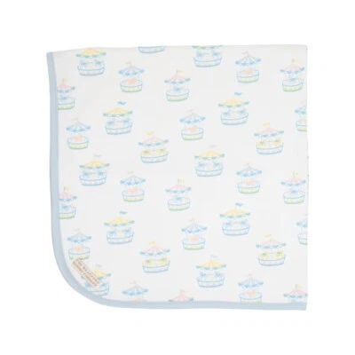 Beaufort Bonnet Company Pima Cotton Baby Stroller Blanket Blue Carousel 28x28 in - Image 1 of 3