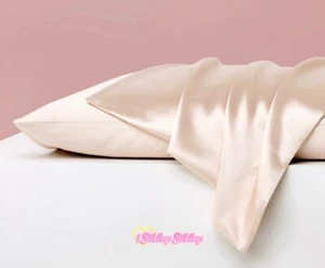 30 Momme Silk On Both Sides 100% Mulberry Silk Pillowcase Champagne Zip Closure - Picture 1 of 5