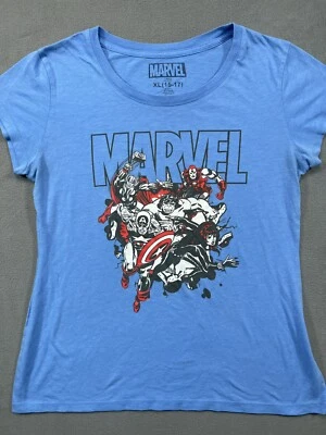 Camiseta Marvel Heros Adulto XL 17 Azul Logo Crew Camiseta Retro Gráfico Algodón Para Hombres  Foto 1 de 4
