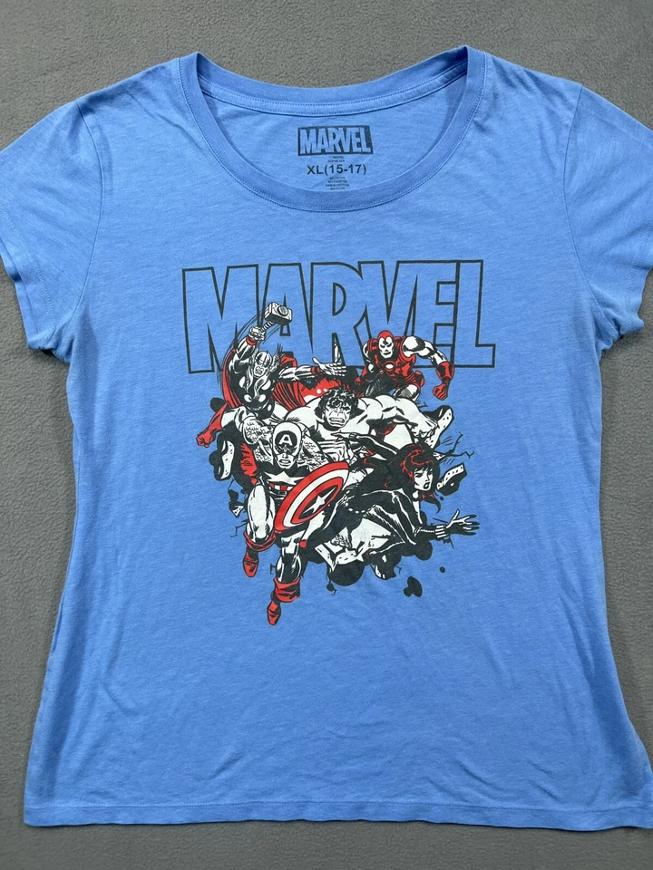 Marvel Heros T Shirt Adult XL 17 Blue Logo Crew Tee Retro Graphic Cotton Mens  - Image 1 of 4