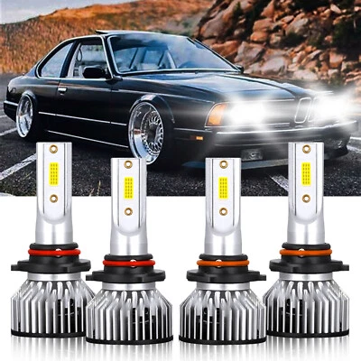 4X 6000K 9005+9006 LED Headlight Bulb High Low Beam For BMW 635CSi 1988-1989 - Image 1 of 4
