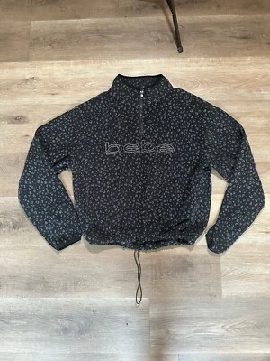 Bebe Sweater Womens L Black Polka Dot Fleece 1/4 Zip Mock Neck Outdoor Sport - Image 1 of 4