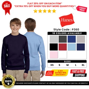 Hanes P360 Ecosmart Youth Full Sleeve Crewneck Sweatshirt - Picture 1 of 58