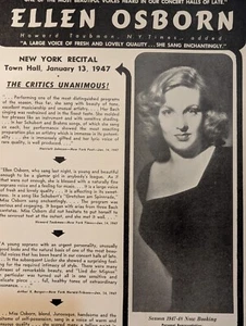 Ellen Osborn 1947 Booking Ad Musical Performer Concert Soprano - Picture 1 of 2