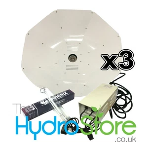 Phoenix 600W Metal Magnetic Light Parabolic Reflector HPS Bulb X 3 KITS - Picture 1 of 4