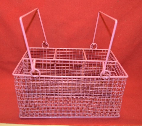 Hot Pink Metal Wire Basket Organizer Carrier with Handles ~9-1/2" long x 6-3/8" Cover