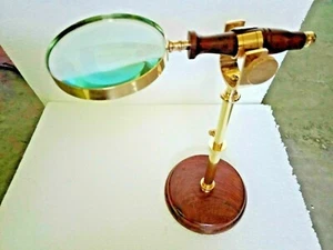 Lente di ingrandimento portatile in ottone con supporto in legno decorazione lente di ingrandimento lettura - Foto 1 di 4