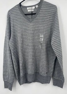 Calvin Klein Herren $ 80 grau gestreifter Merinowolle Pullover Gr. M neu - Bild 1 von 5