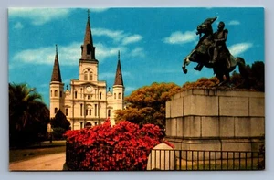 Postcard Vtg Louisiana New Orleans St Louis Cathedral Jackson Monument - Bild 1 von 2