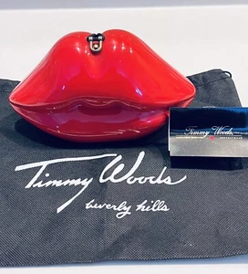 TIMMY WOODS RARE RED LUSHES LIPS HAND CARVED PURSE CLUTCH W/ DUST BAG - Picture 1 of 7
