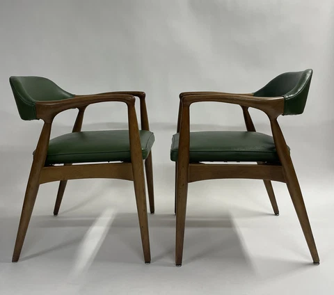 Two Empire State Chair Co Walnut Mid-Century Modern Arm Chair Green Leather USA Cover