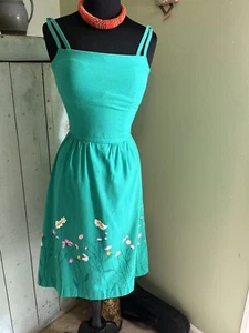 1970/1960 Malia Honolulu Kelly Green Floral Cotton Midi Sundress Women's Size S - Picture 1 of 6