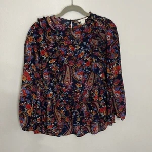 H&M ruffle paisley floral print  long sleeve blouse Size 2 - Picture 1 of 10
