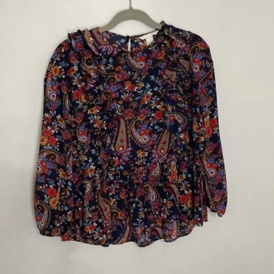 H&M Blusa Manga Larga Estampado Floral Paisley Volantes Talla 2 Foto 1 de 4