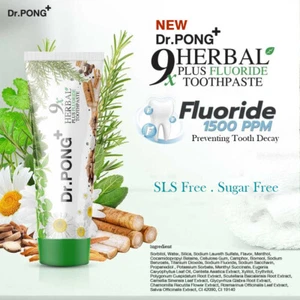 Dr.PONG 9x Herbal Plus Fluoride Toothpaste Whitening Teet Fluoride 1490ppm 100g. - Picture 1 of 8