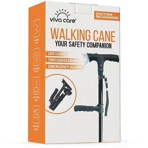Walking Cane with Light Alarm Foldable Adjustable for Stability Seniors Black - Picture 1 of 6