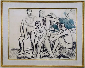 Charles Kvapil (1884-1957) Belgium, Figure Composition Gouche & Charcoal Signed - Picture 1 of 4