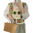 Ethnic Style Floral Crop Tops Sleeveless Korean Crochet Vest Girl Student