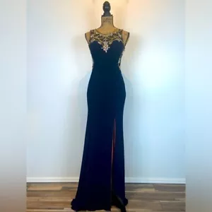 Betsy Adams Beaded Sequin Evening Formal Dress Size 4 Blue Prom Glam Sexy - Picture 1 of 11