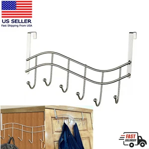 Over the Door 6 Hook Rack Hanger Heavy Duty Metal Organizer for Coats Hats Bags - Picture 1 of 5