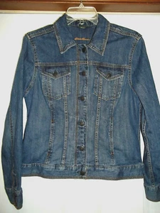 Eddie Bauer Women's Denim Classic Jean Trucker Jacket Size Medium Stretch - Foto 1 di 7