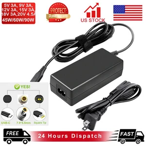 For Lenovo 45W 65W 90W 135W AC Adapter Charger Power Thinkpad Square Round USB-C - Picture 1 of 18