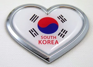 Korea HEART Flag Chrome Emblem Car Decal 3D Sticker Badge Bumper South Korean - Foto 1 di 1