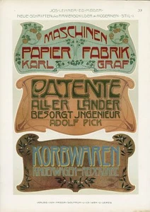 Antiker deutscher Jugendstil Druck Musterteller/Seite, moderne Schriften und Schilder - Bild 1 von 1