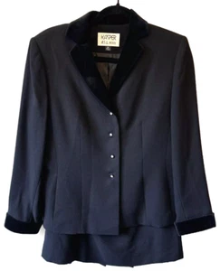 Kasper For A.S.L Black Skirt Suit Set Size 8 Petite Velvet Collar Cuff Office - Picture 1 of 17